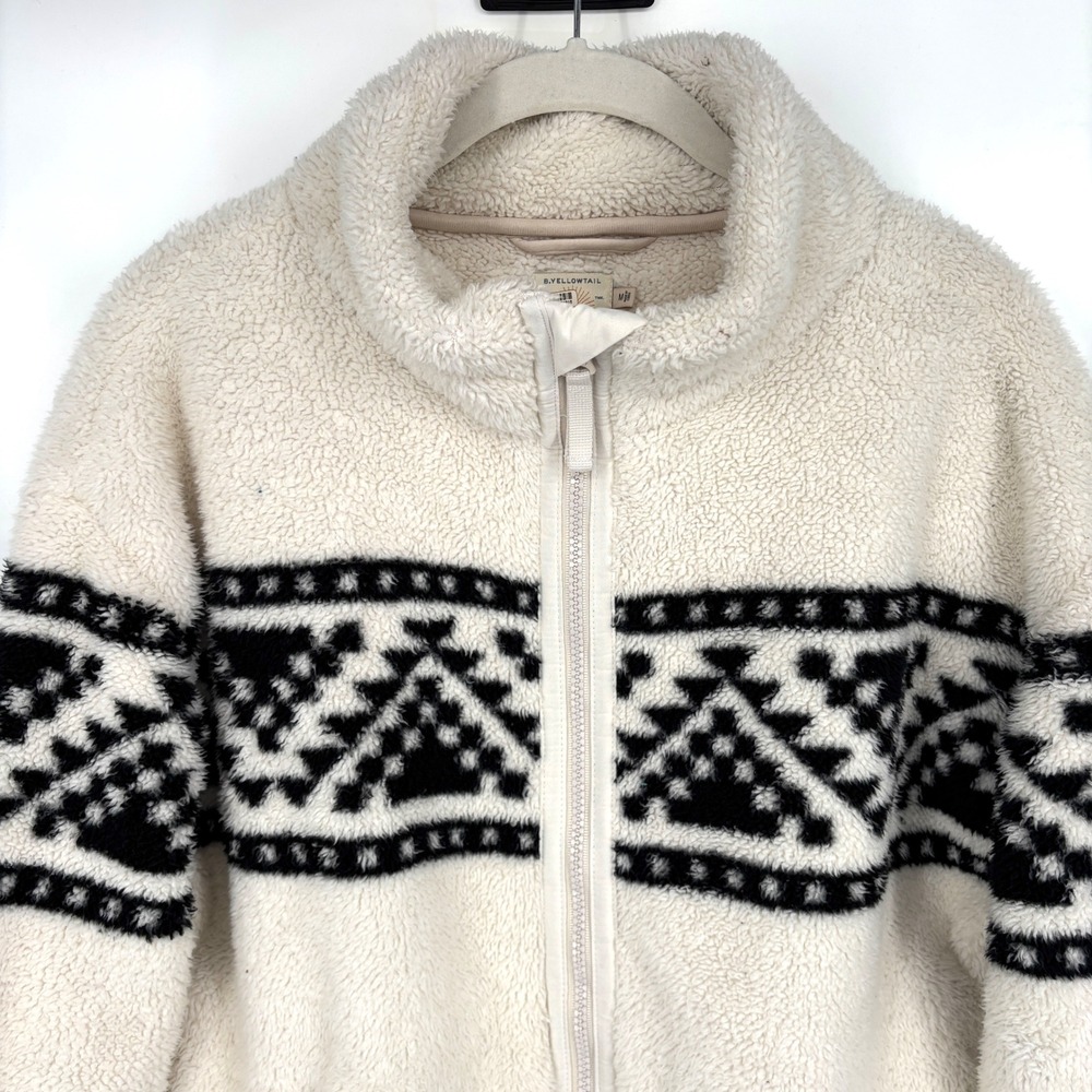 Faherty B.Yellowtail High Pile Sherpa Fleece Jacket Cream Black Aztec Print M - Picture 7 of 13